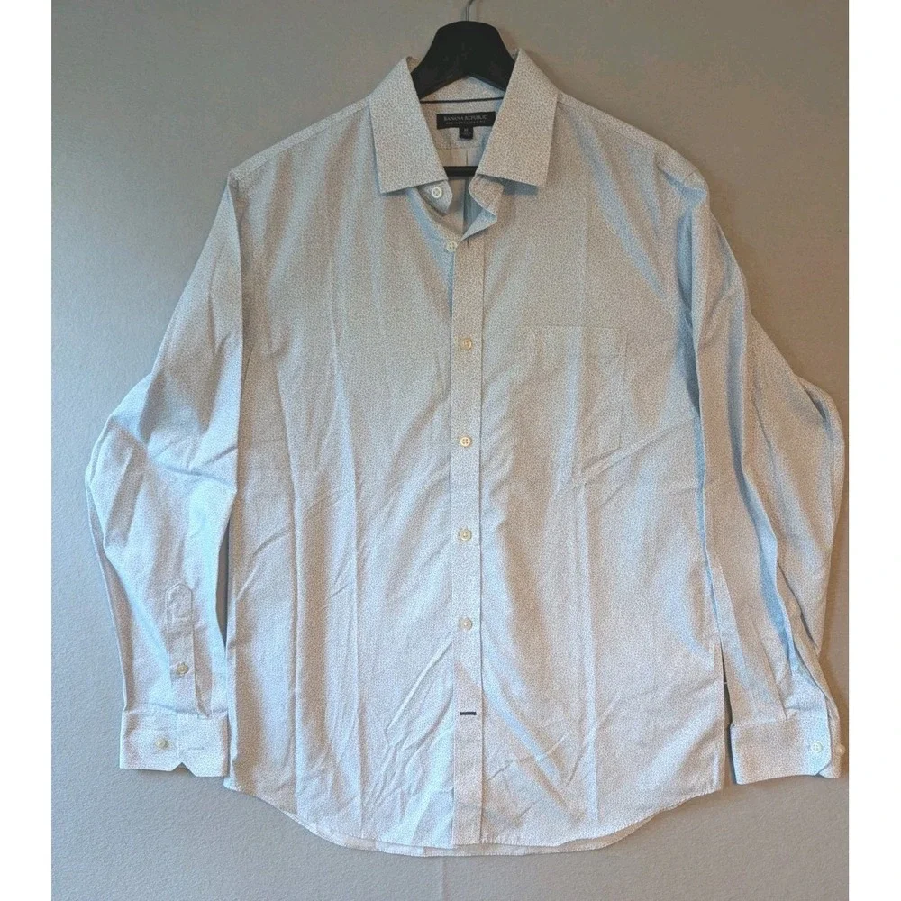 Banana Republic BR Shirt Classic Fit White Blue Pattern Casual Men's Non Iron